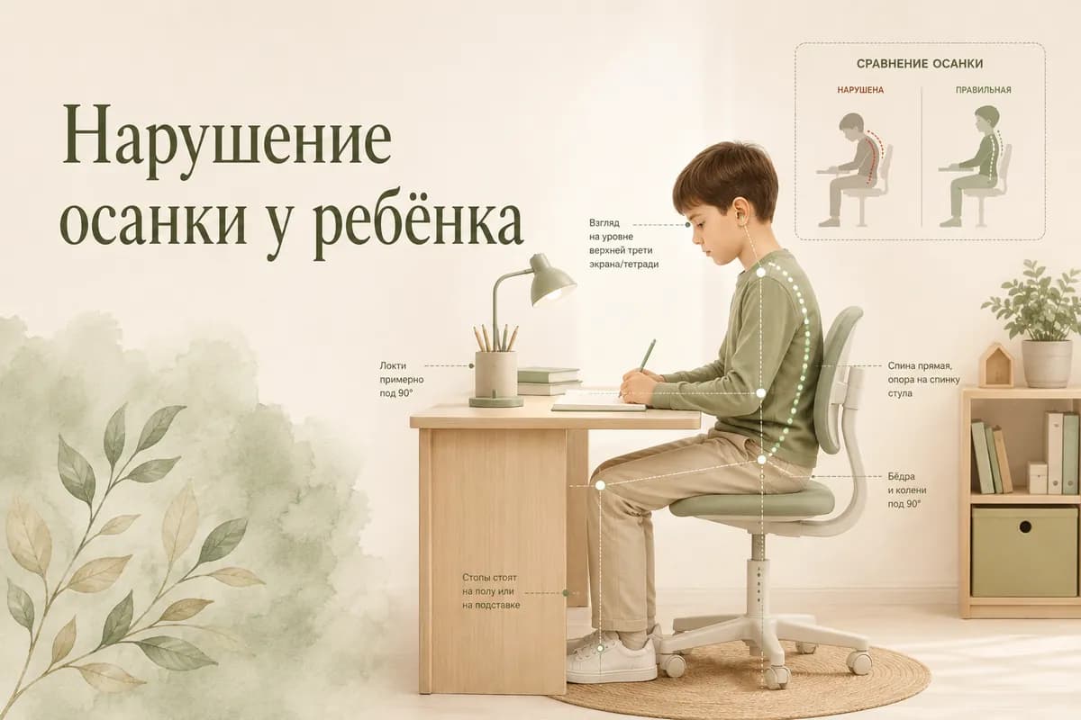 Обложка статьи «Нарушение осанки у ребёнка: что правда требует лечения»