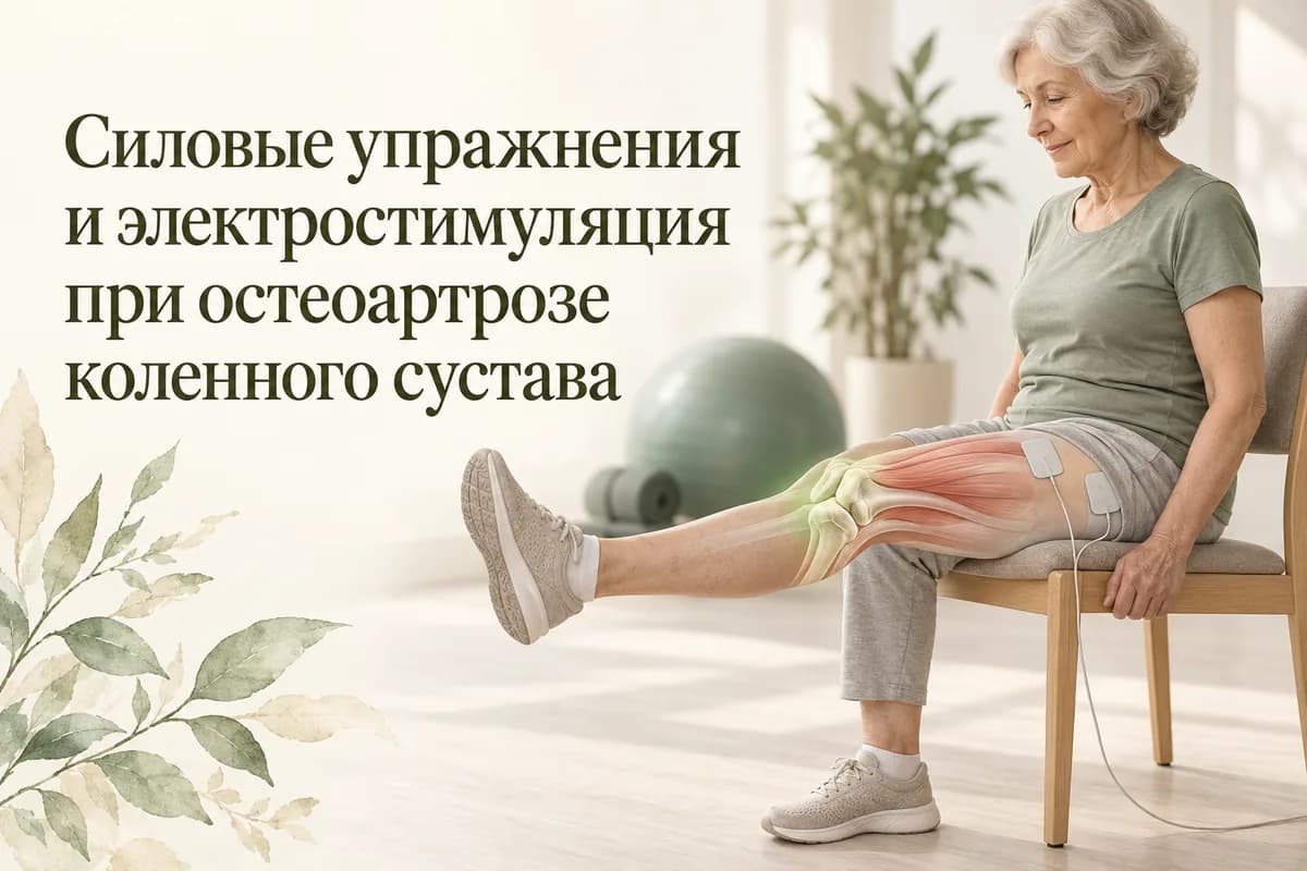 Обложка статьи «Силовые упражнения и электростимуляция при остеоартрозе коленного сустава»